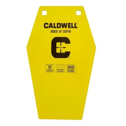 Ocelový terč na zavěšení – Caldwell AR500 10" Coffin Steel Target. Rozměry: 33 x 20 cm. Hmotnost: 4,2 kg.